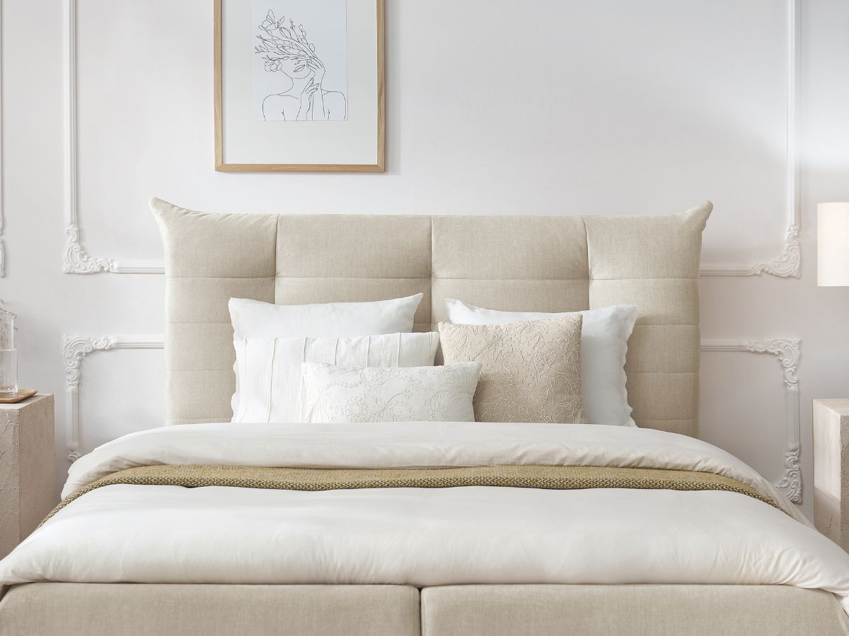 Bobochic Clothilde Polsterbett mit Bettkasten Samt Beige, Liegefläche 140 × 190 cm