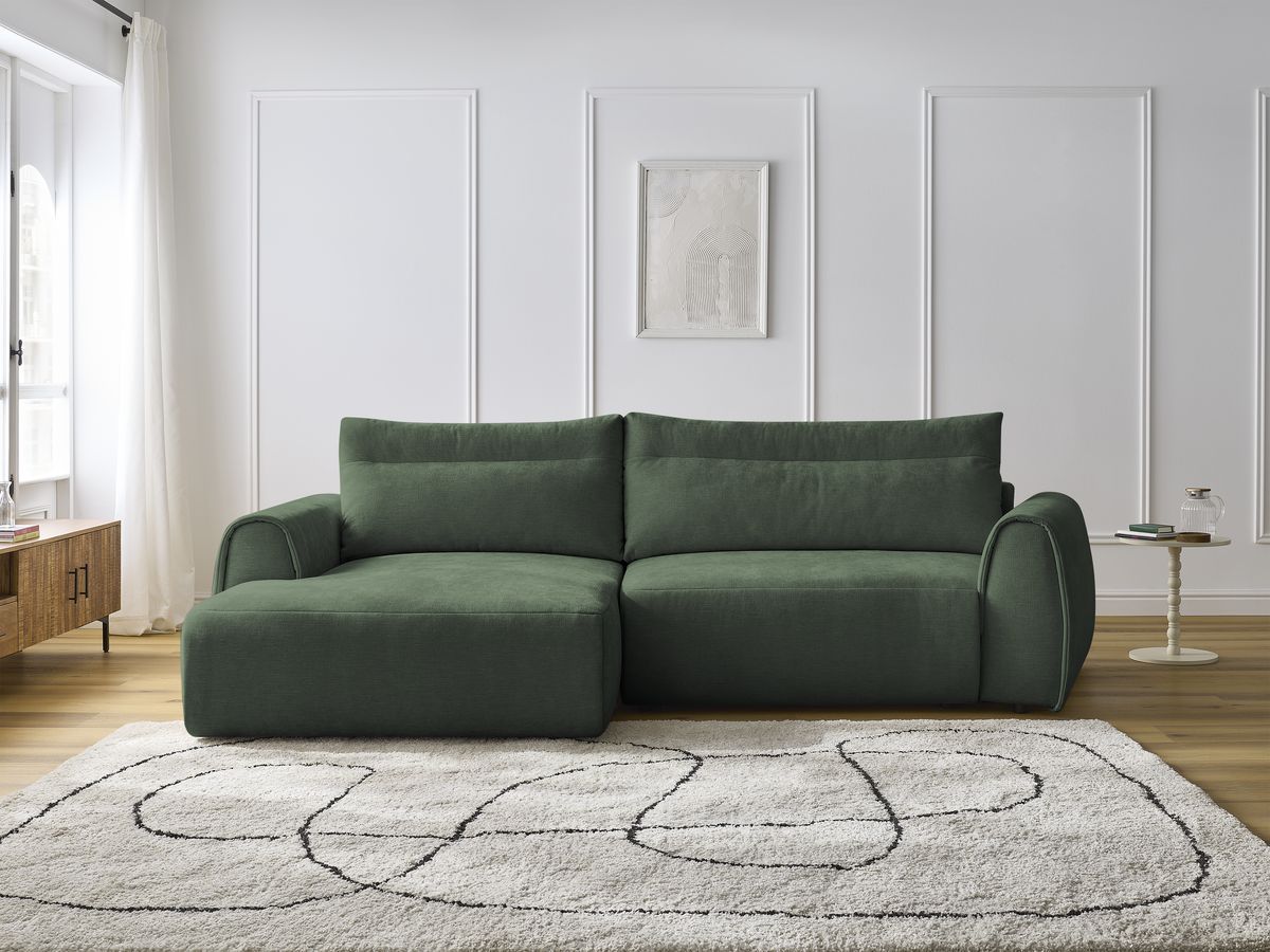 Bobochic Aden Ecksofa 293 × 152 cm Stoff Grün Ecke links
