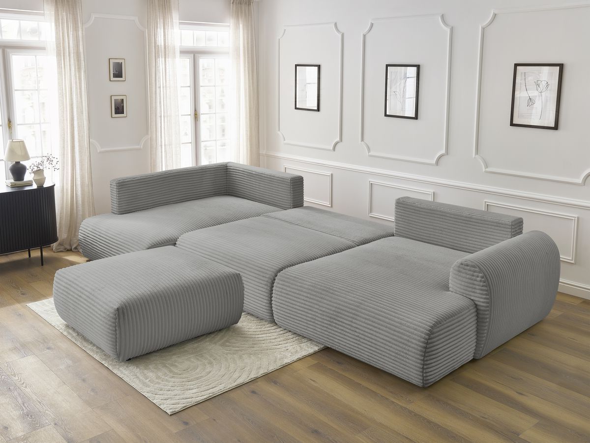 Bobochic Lucien Wohnlandschaft mit Pouf Breitcord weich Dunkelgrau Ecke rechts
