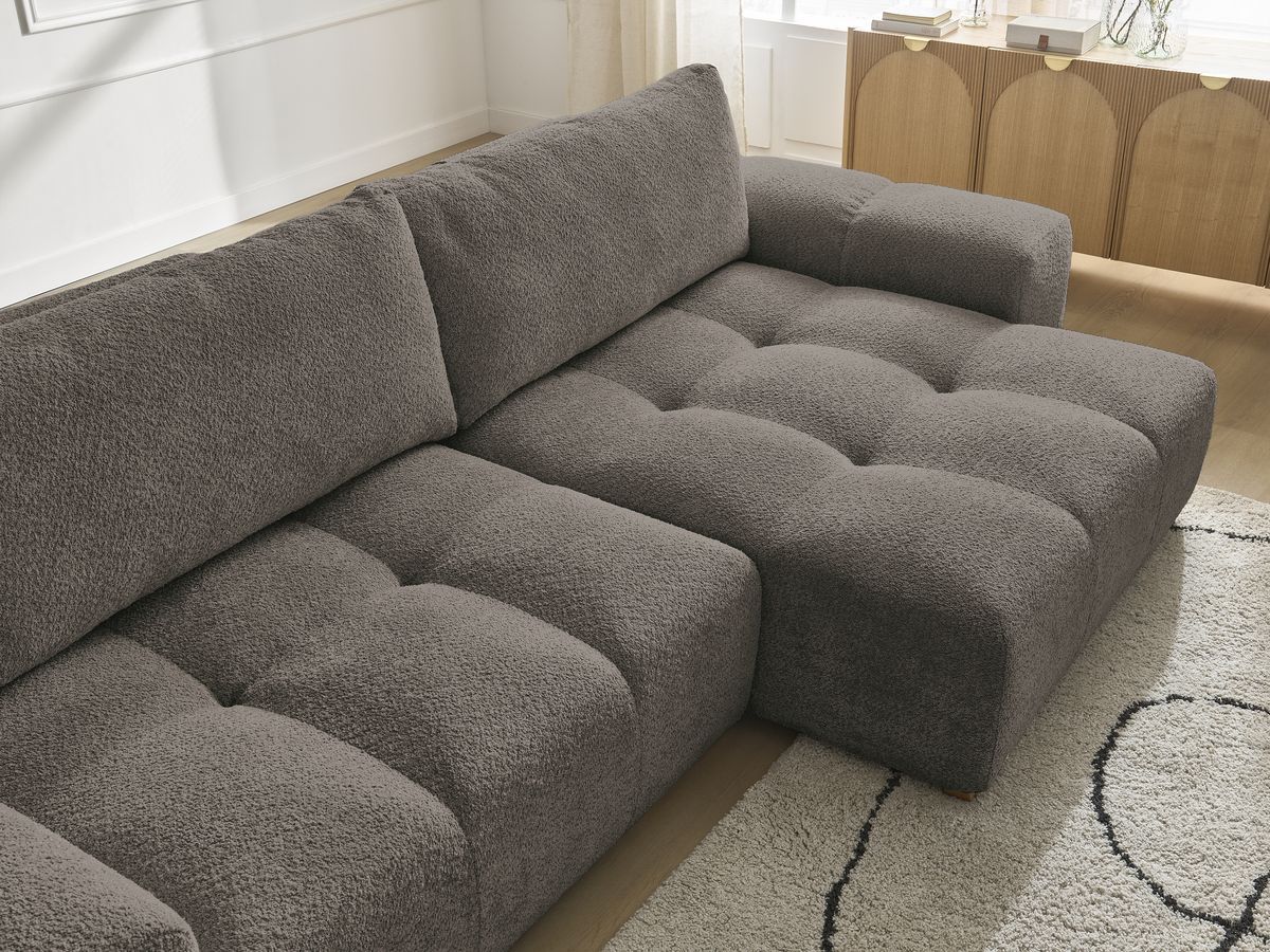 Bobochic Anakin Ecksofa, 2 Kissen Bouclé-Stoff Braun