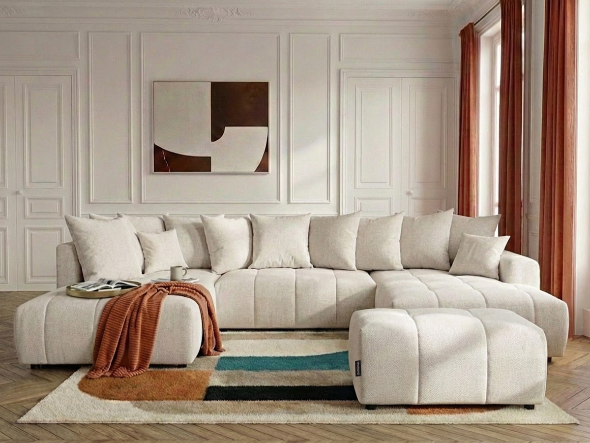 Bobochic Roxelane Wohnlandschaft mit Pouf Melange-Stoff Beige Ecke rechts