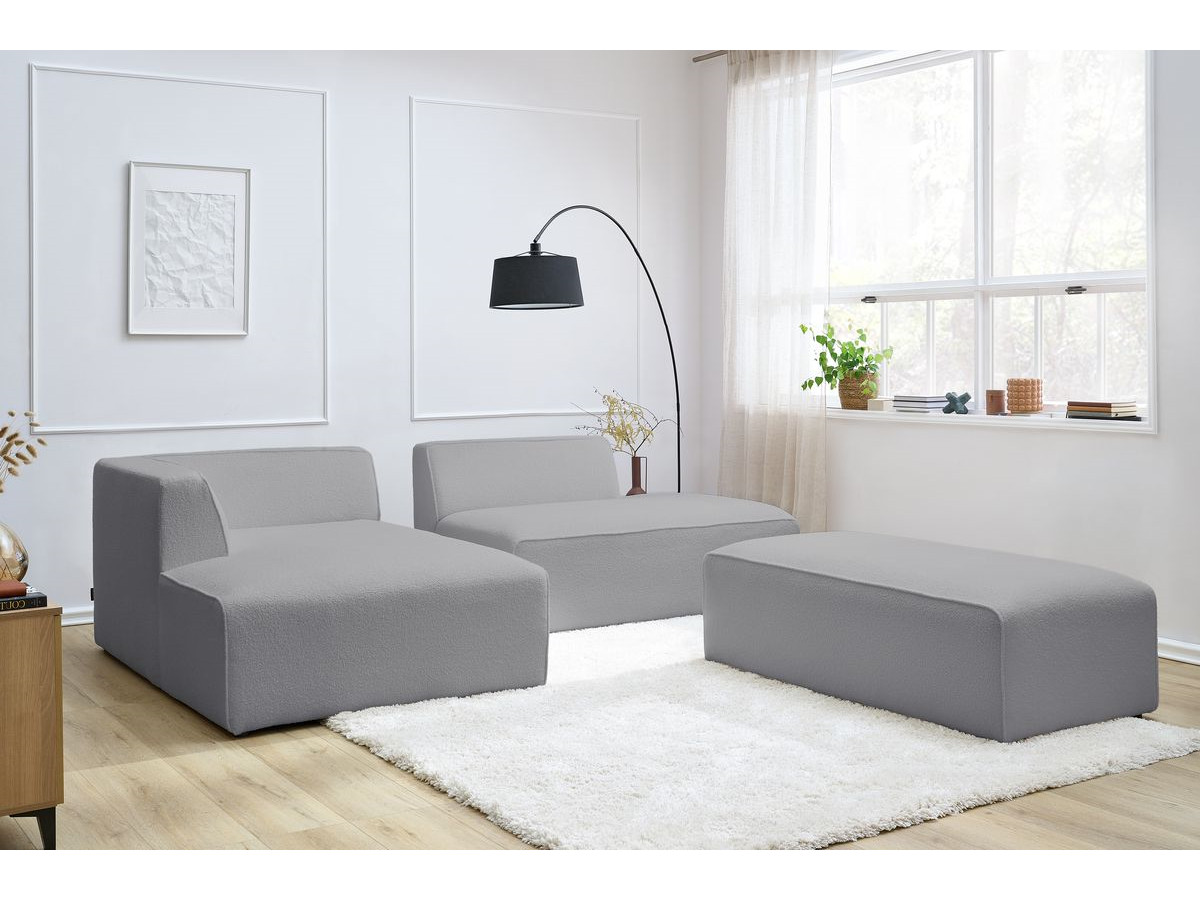 Bobochic Megeve Ecksofa mit Schlaffunktion und Pouf Bouclé-Stoff Hellgrau Ecke links
