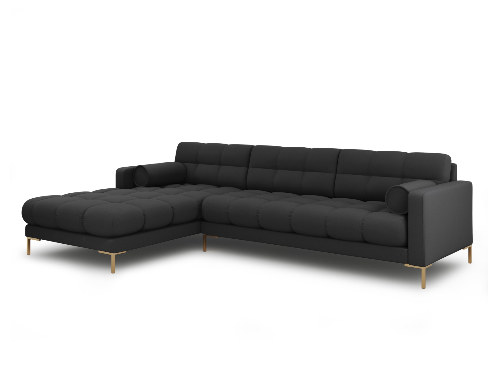 Cosmopolitan Design Ecksofa Bali 5-Sitzer Strukturierter Stoff Neve Dunkelgrau Links Beine Gold