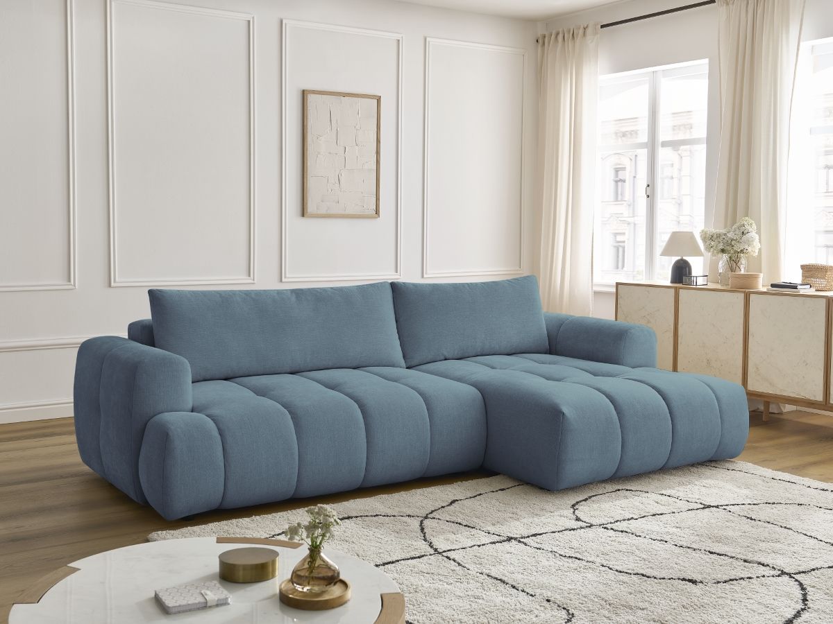 Bobochic Fuji Ecksofa mit Schlaffunktion und Bettkasten 292 × 160 cm Stoff Hellblau Ecke rechts