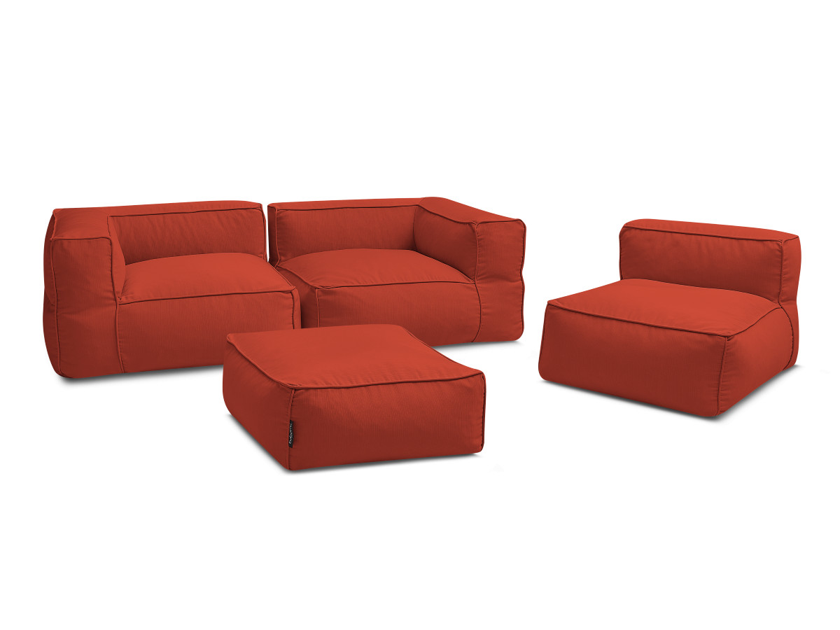 Bobochic Giulia Gartensofa 4-Sitzer mit Pouf, 2 Eckmodule Stoff Rot