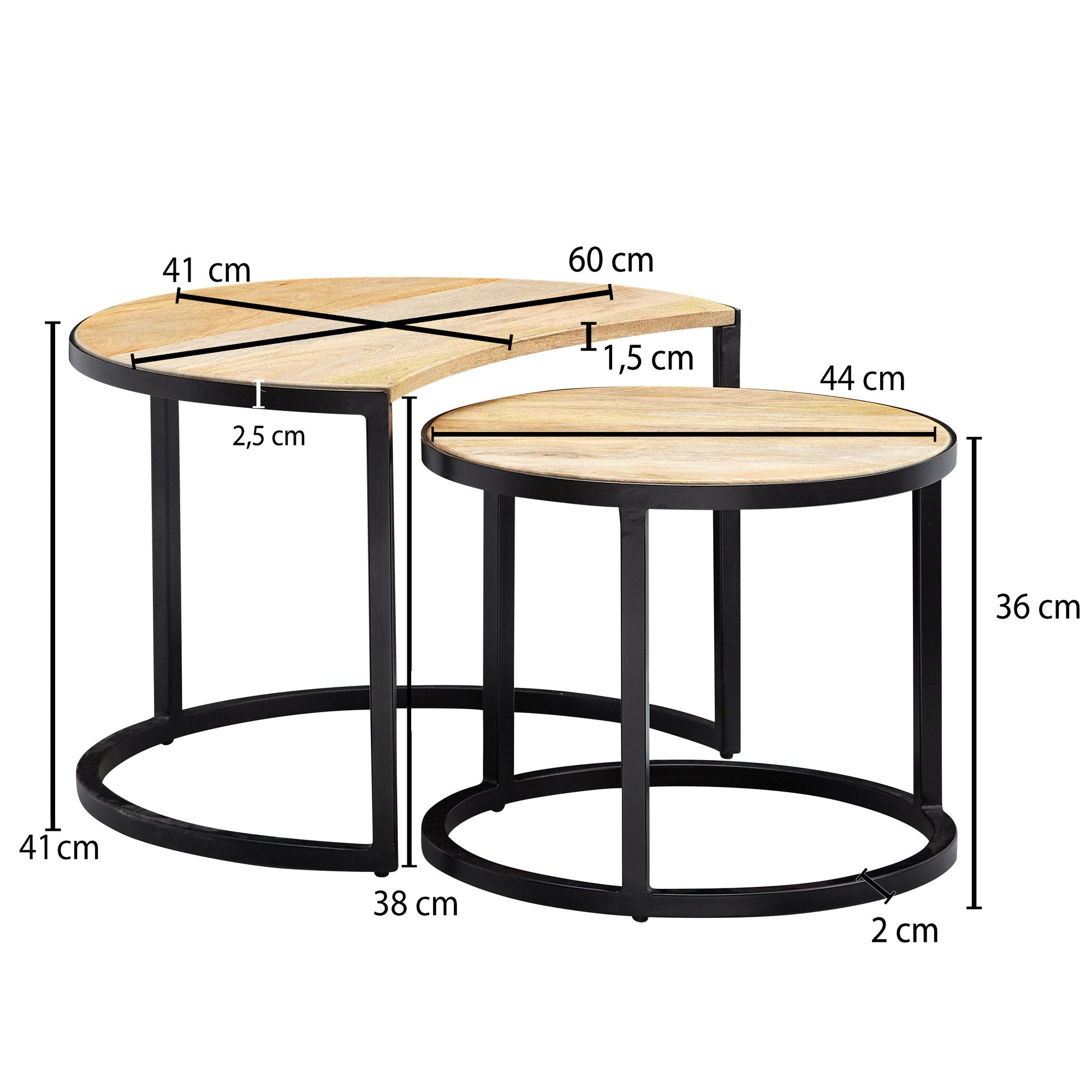 Satztisch 2er-Set Geiranger Massivholz Mango Ø 41 cm