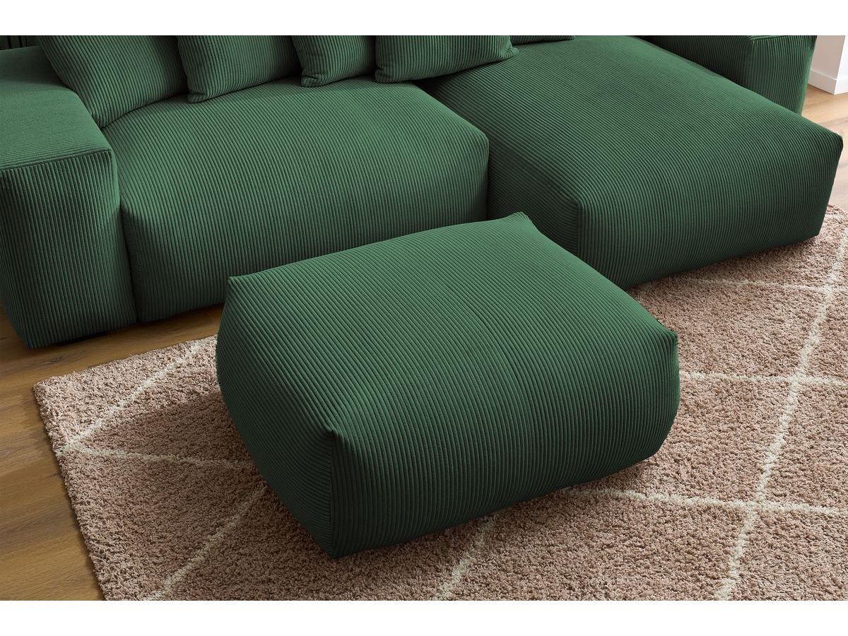 Bobochic Voltaire Ecksofa mit Schlaffunktion und Bettkasten und Pouf Cordsamt Grün
