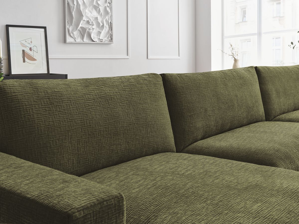 Bobochic Leonard Wohnlandschaft mit Pouf 404 × 159 cm Strukturstoff Grün