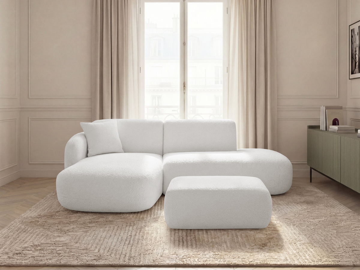 Bobochic Anda Ecksofa mit Pouf 241 × 163 cm Chenille Weiß Ecke links