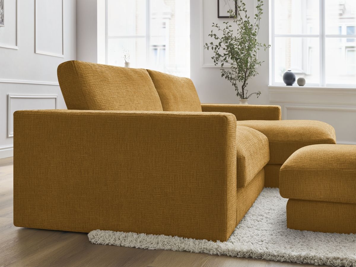 Bobochic Leonard Ecksofa mit Pouf 274 × 159 cm Strukturstoff Gelb Ecke rechts