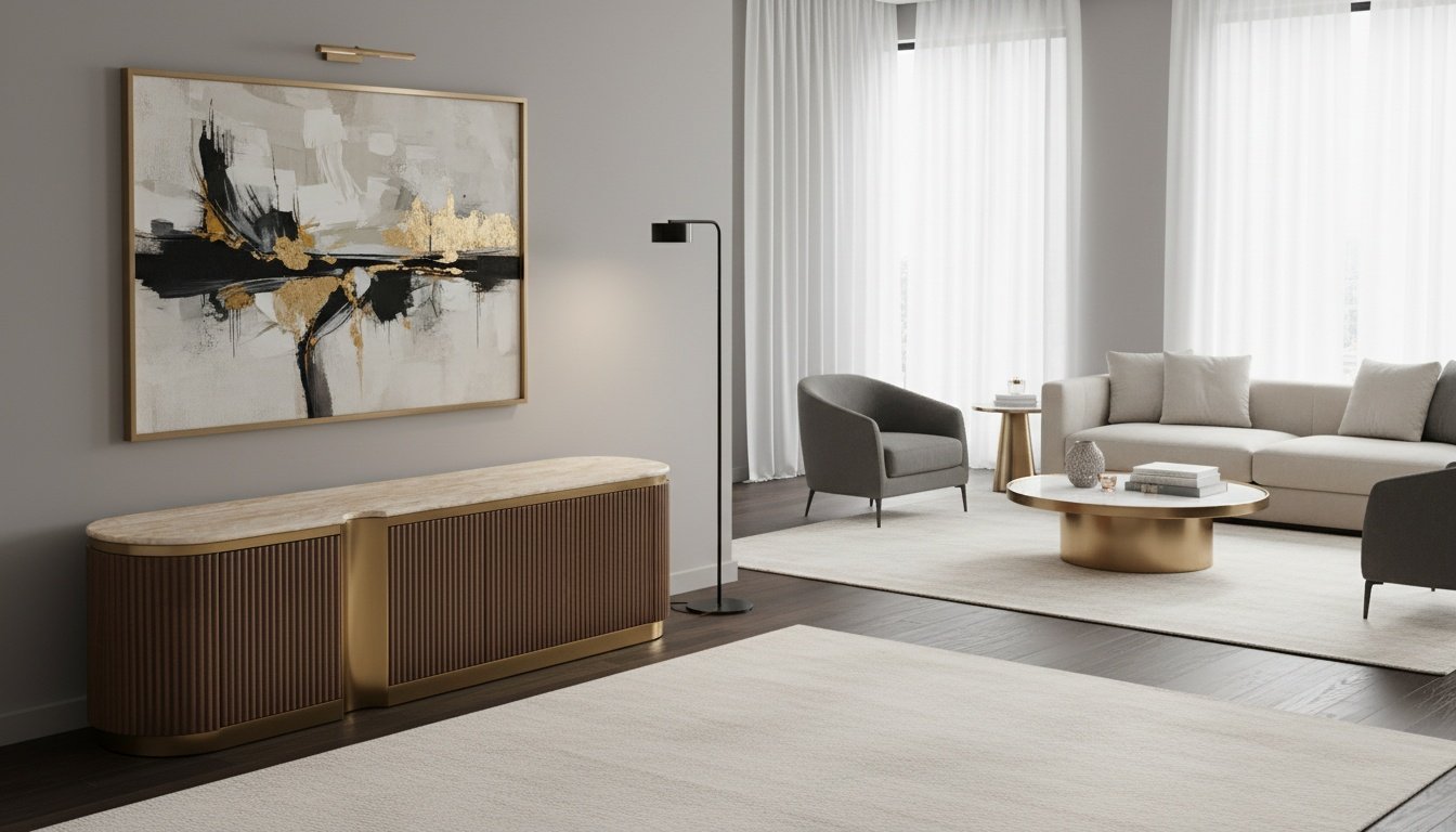 Livin Hill TV-Kommode Stilig Kunstmarmor Walnuss, Platte Hellbeige