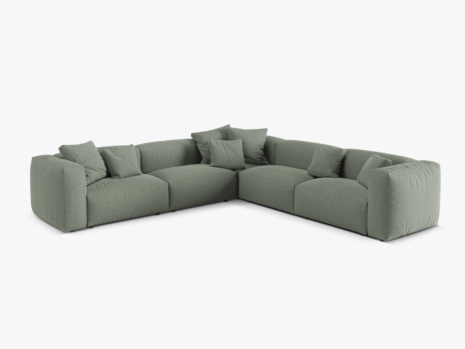 Micadoni modulares symmetrisches Ecksofa XL Martina 5-Sitzer Strukturierter Stoff Boston Moßgrün