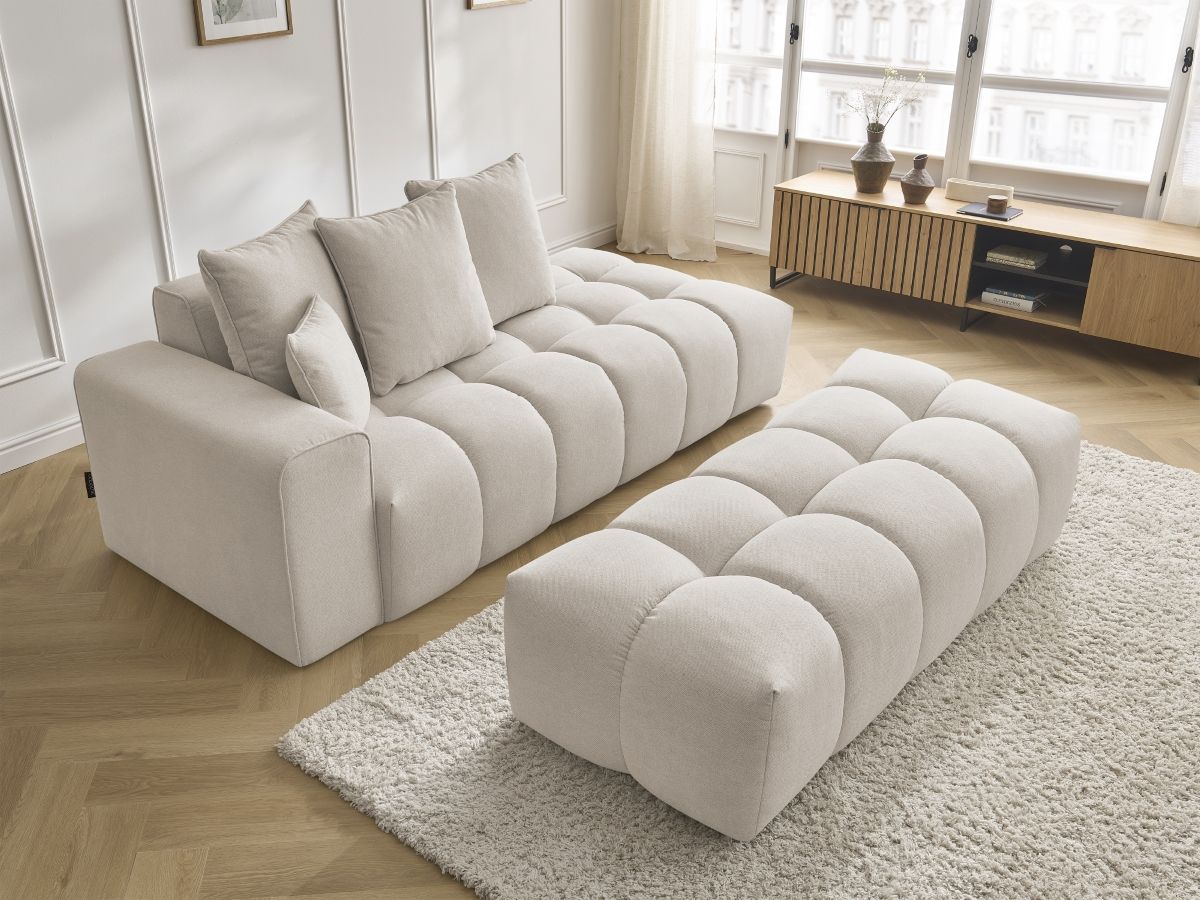 Bobochic Mont-blanc Sofa 5-Sitzer mit Pouf Melange-Stoff Beige Armlehne links