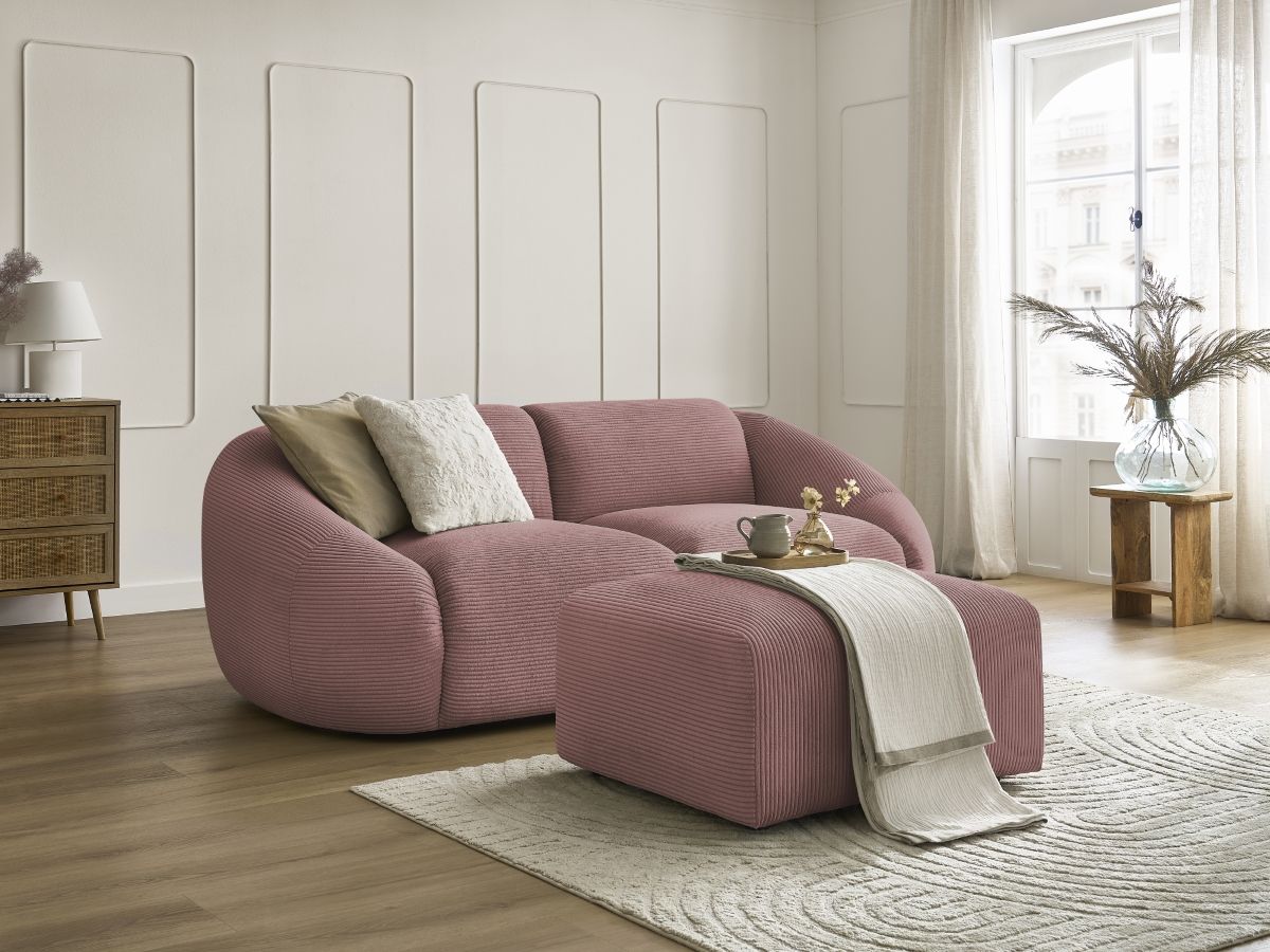 Bobochic Tina Sofa 3-Sitzer mit Pouf Cordsamt Rosa