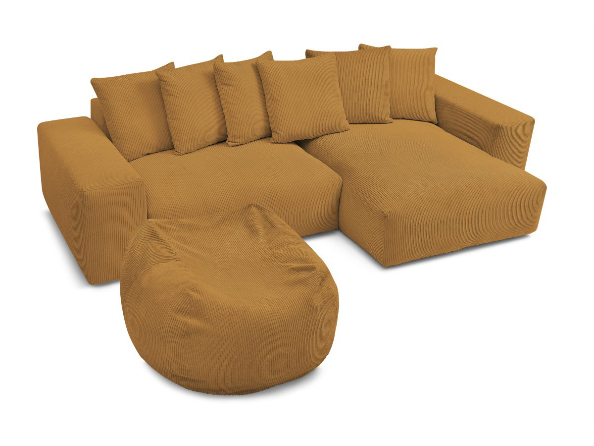 Bobochic Voltaire Ecksofa mit Pouf 310 × 174 cm Cordsamt Gelb