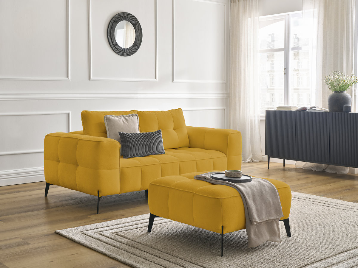Bobochic Anis Sofa 2-Sitzer mit Pouf Strukturstoff Gelb