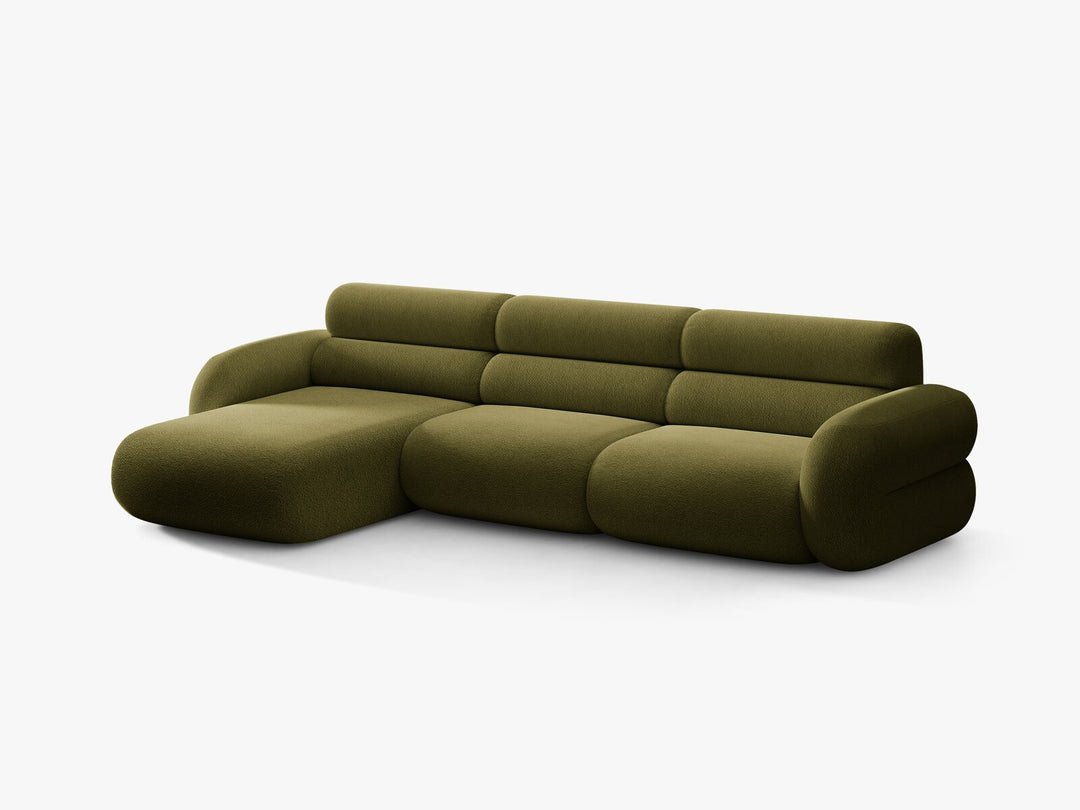 Micadoni Neo Ecksofa 4-Sitzer Links Boucle Baloo Dunkles Olivgrün