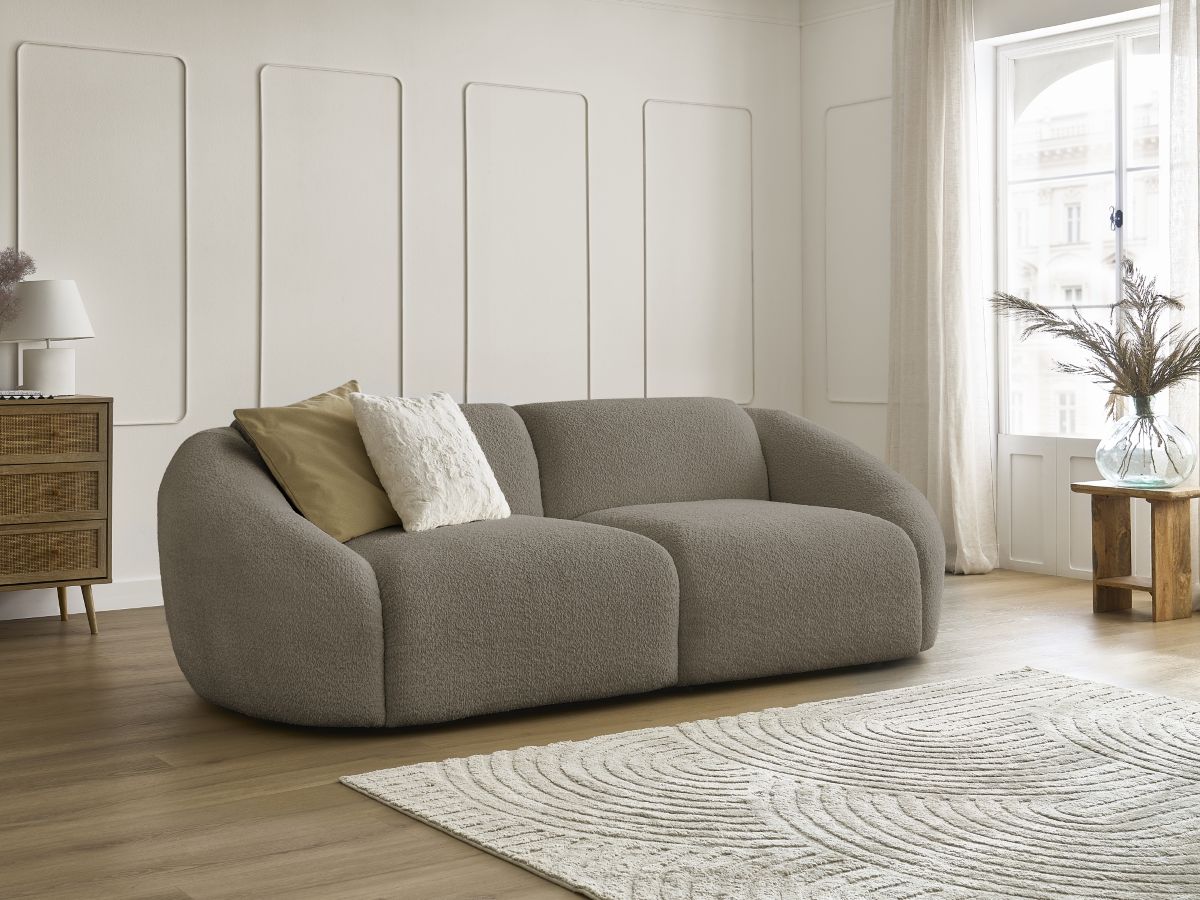 Bobochic Tina Sofa 3-Sitzer Bouclé-Stoff Taupe