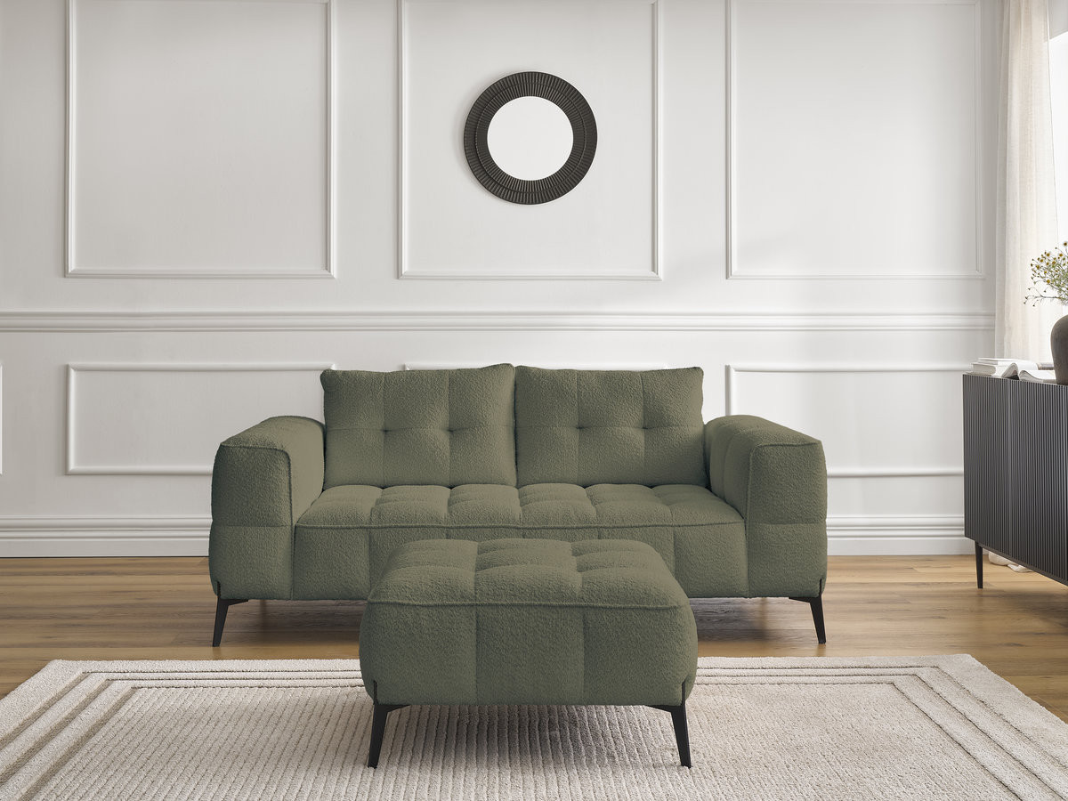 Bobochic Anis Sofa 2-Sitzer mit Pouf Bouclé-Stoff Grün