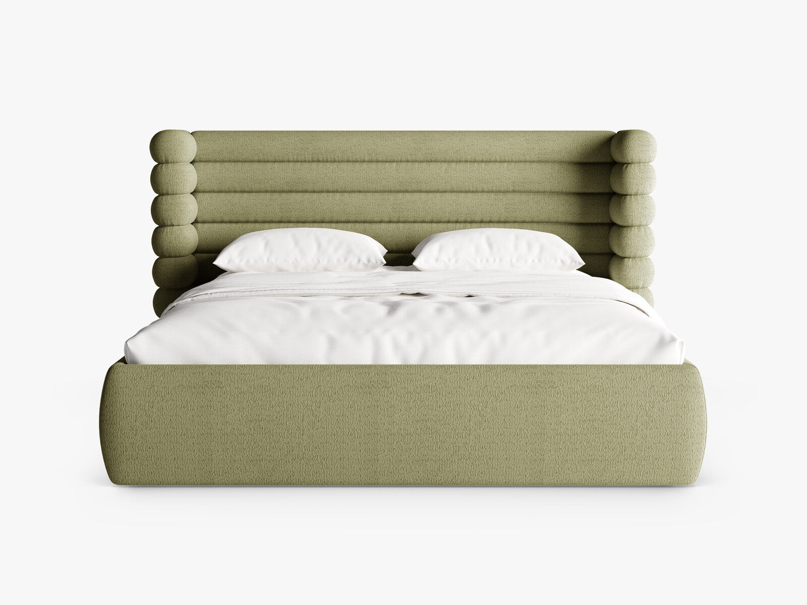 Micadoni Stauraumbett mit Kopfteil Mount Boucle Coral Helles Olive 180x200
