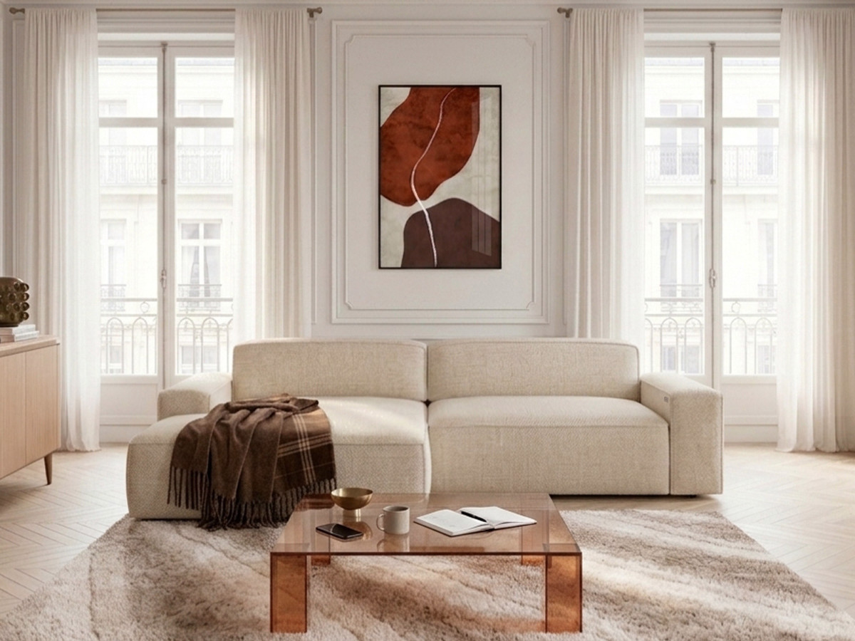 Bobochic Abel Ecksofa mit Schlaffunktion Melange-Stoff Beige Ecke links
