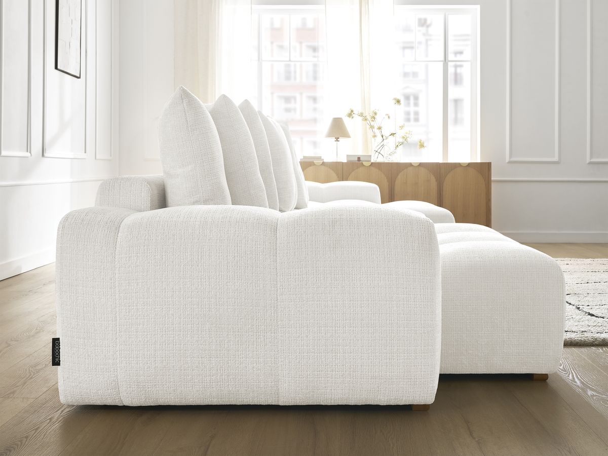 Bobochic Anakin Wohnlandschaft, Liegefläche 137 × 382 cm, 10 Kissen Strukturstoff Weiß