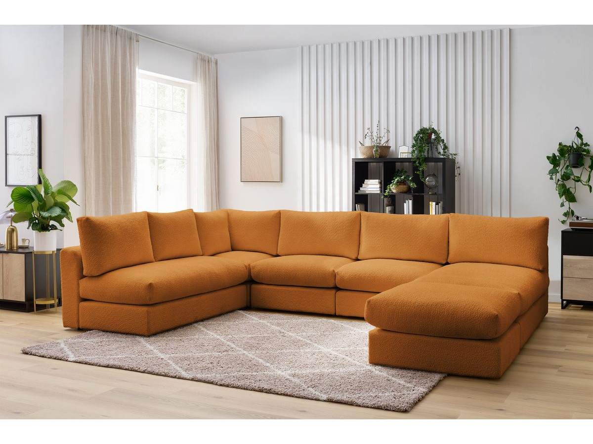 Bobochic Paris Ecksofa mit Pouf 369 × 262 cm Bouclé-Stoff Gelb