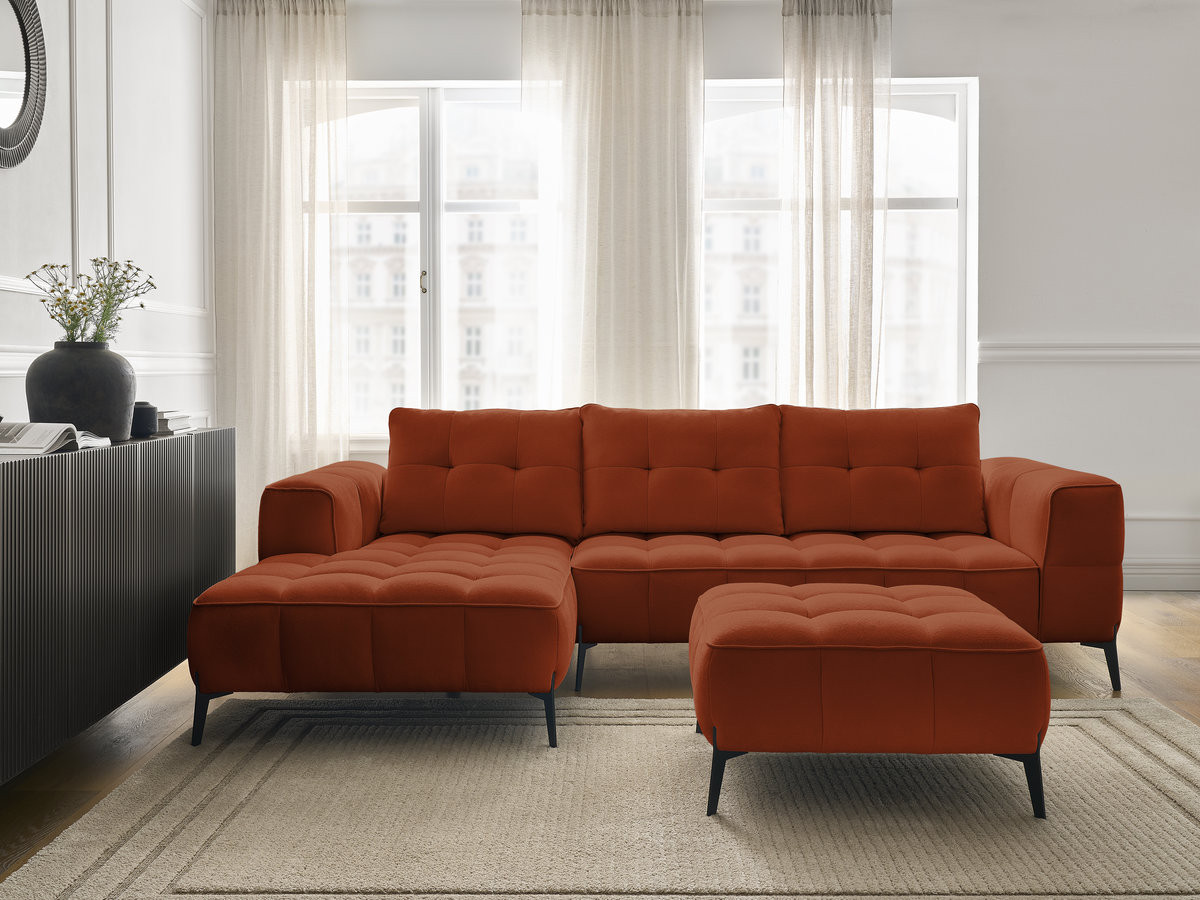 Bobochic Anis Ecksofa mit Pouf Strukturstoff Orange Ecke links