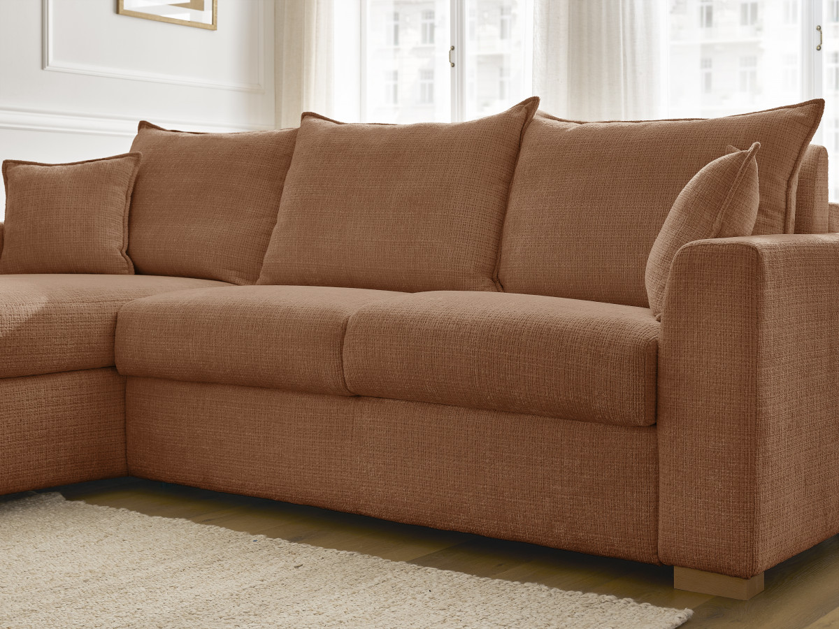 Bobochic Augustin Ecksofa mit Schlaffunktion und Bettkasten Strukturstoff Orange, Liegefläche 160 × 200 cm