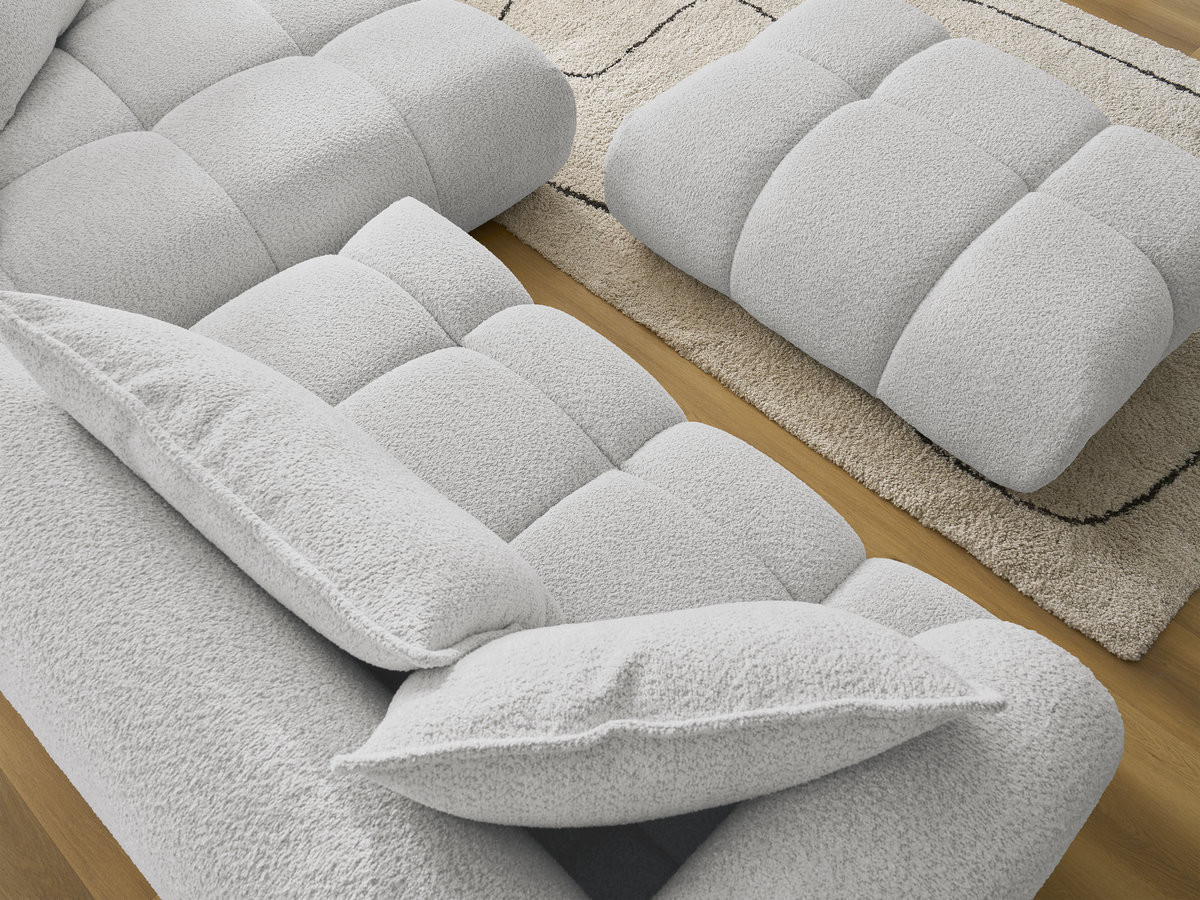 Bobochic Alya Ecksofa mit Pouf Bouclé-Stoff Hellgrau Ecke rechts