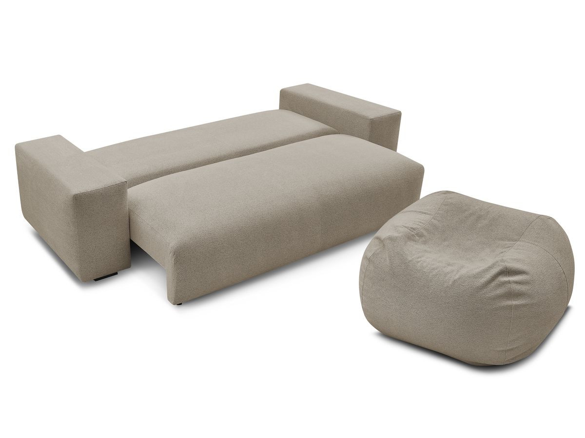 Bobochic Voltaire Schlafsofa 4-Sitzer mit Bettkasten und Pouf Melange-Stoff Taupe