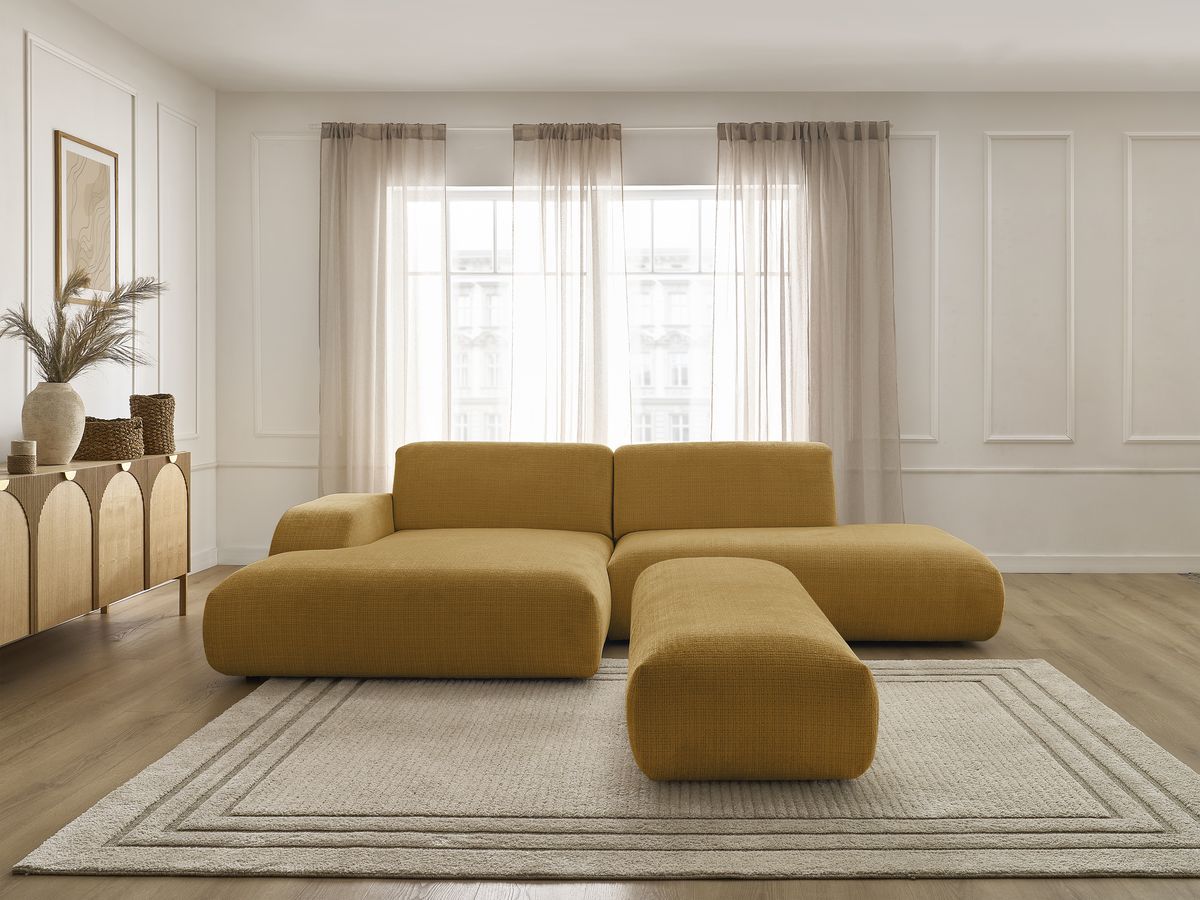 Bobochic Sirius Ecksofa mit Pouf 300 × 170 cm Strukturstoff Gelb Ecke links