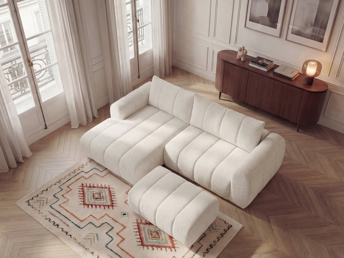 Bobochic Nesty Ecksofa 272 cm mit Pouf Melange-Stoff Beige Ecke links