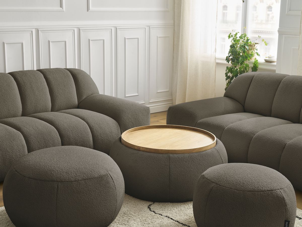 Bobochic Hayden Sofa 7-Sitzer mit Pouf Bouclé-Stoff Braun