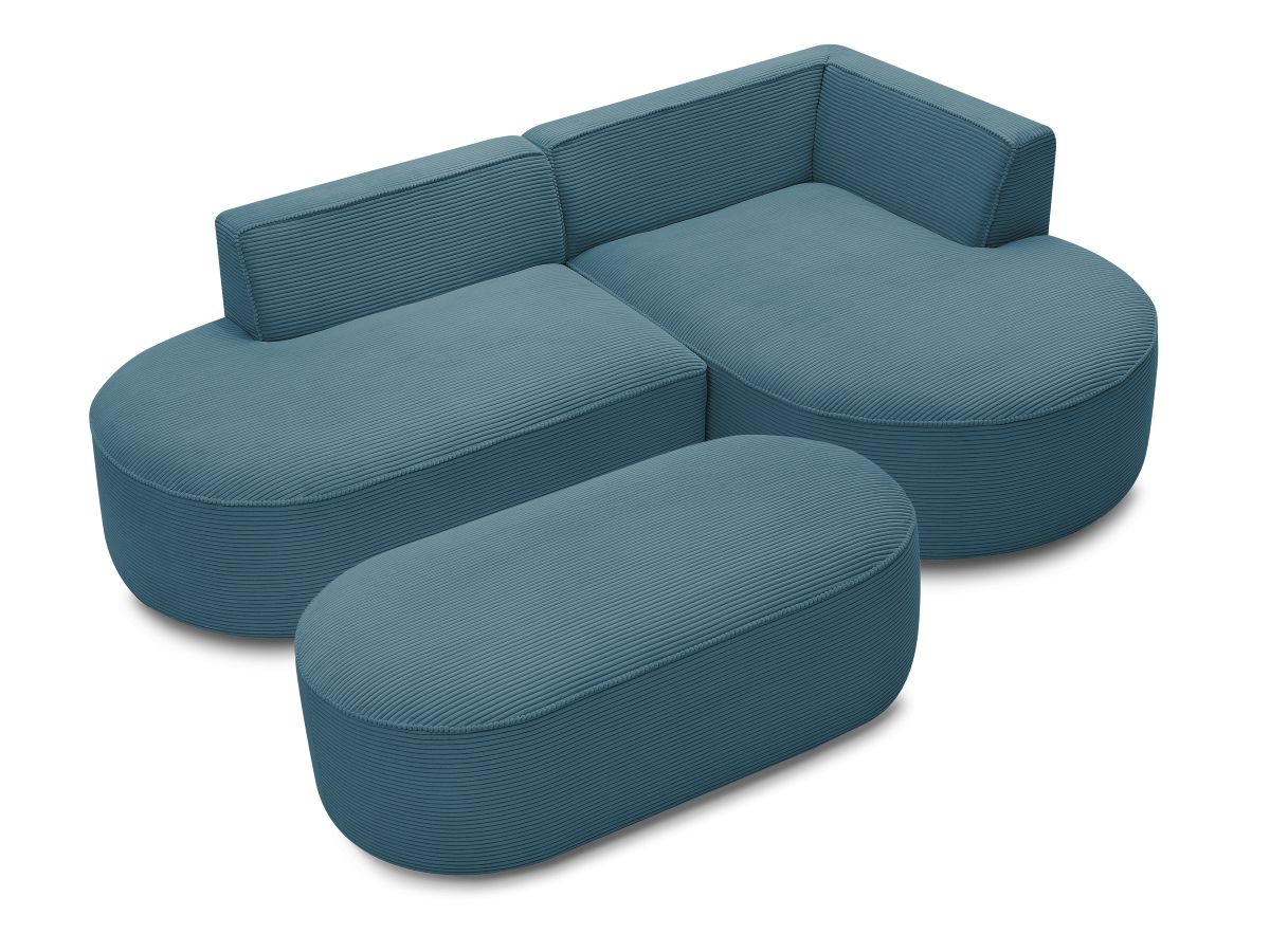 Bobochic Rousseau Ecksofa mit Pouf Cordsamt Dunkelblau Ecke rechts