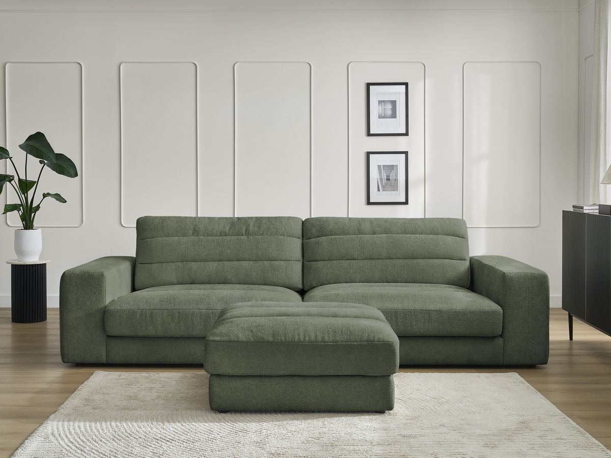 Bobochic Sierra Sofa 4-Sitzer mit Pouf Strukturstoff Dunkelgrün