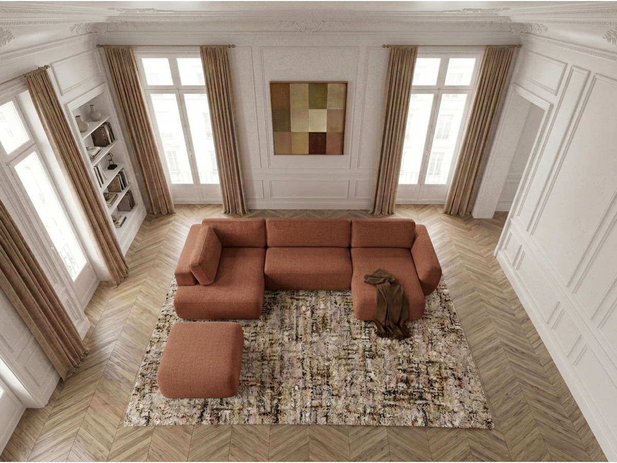 Bobochic Denise Wohnlandschaft mit Pouf Strukturstoff Orange Ecke rechts