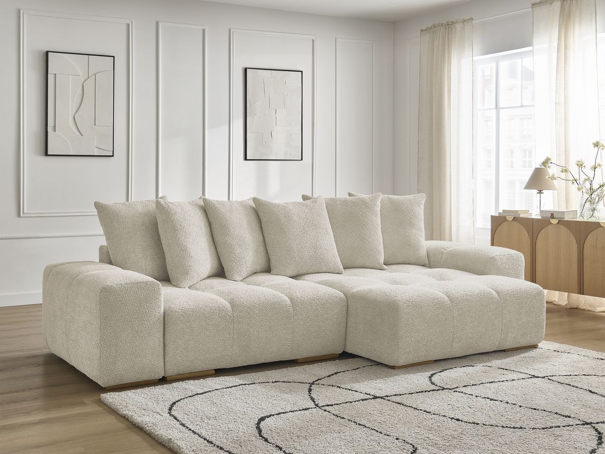Bobochic Anakin Ecksofa, 6 Kissen Bouclé-Stoff Beige