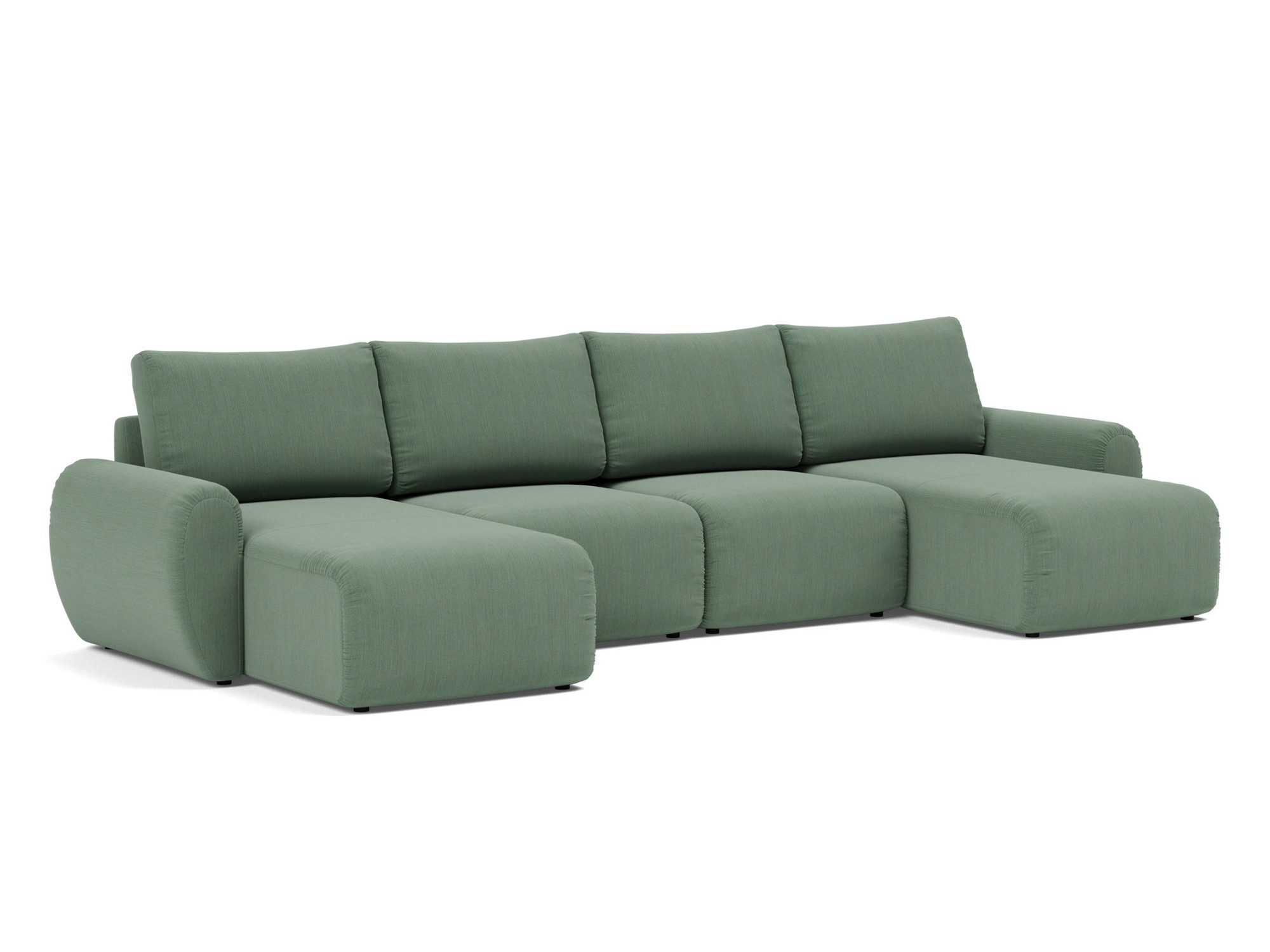 Schlafsofa Norum U-Form mit Curve-Armlehnen Flachgewebe Elegance 518-Green