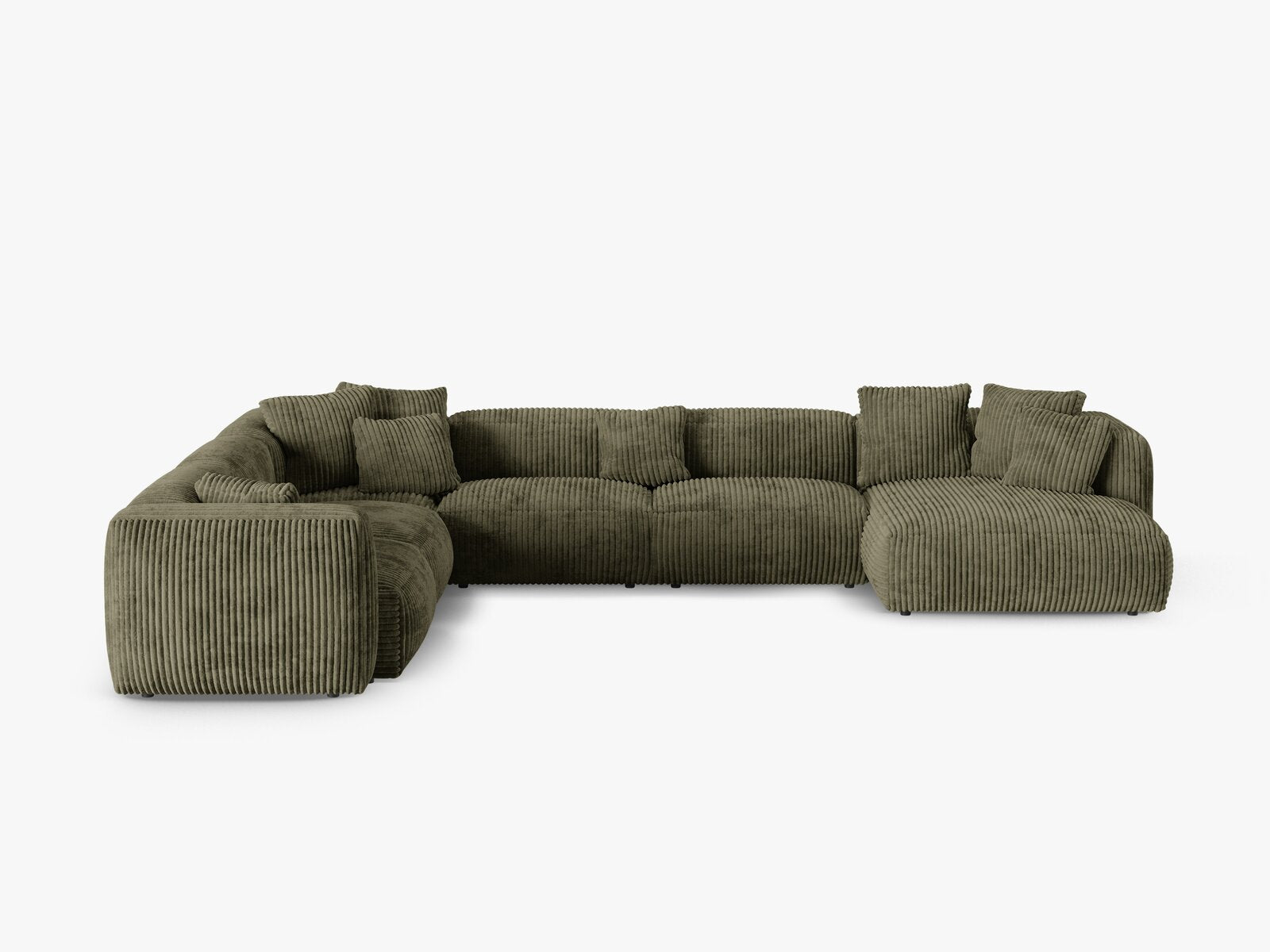 Micadoni modulares Ecksofa XL Martina 6-Sitzer 90cm Sitztiefe Links Kord Tilia Moßgrün