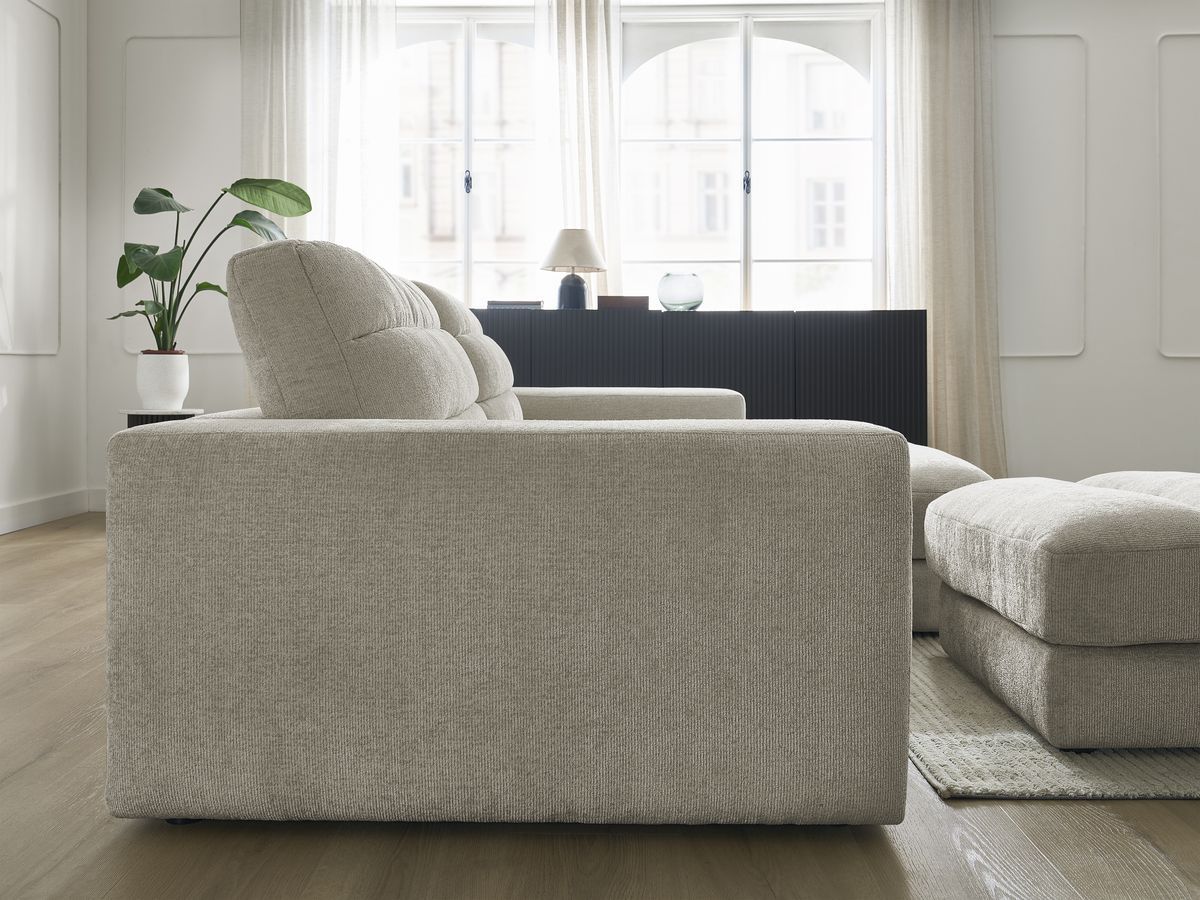 Bobochic Sierra Ecksofa mit Pouf Strukturstoff Taupe Ecke rechts