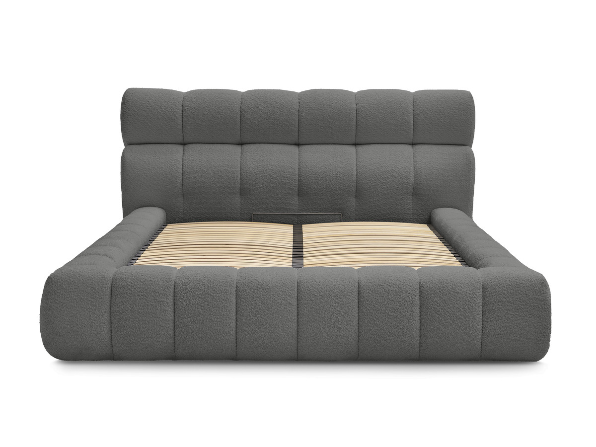 Bobochic Mont-blanc Polsterbett mit Bettkasten Bouclé-Stoff Dunkelgrau, Liegefläche 140 × 190 cm