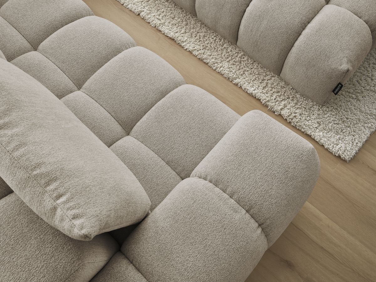 Bobochic Everest Ecksofa mit Schlaffunktion und Pouf, 4 Kissen Melange-Stoff Taupe Ecke rechts