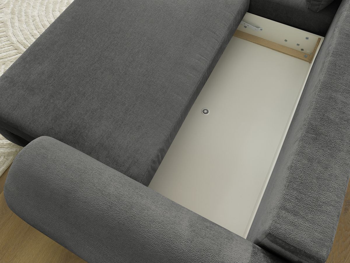 Bobochic Lucien Ecksofa mit Schlaffunktion und Bettkasten und Pouf 314 × 167 cm Stoff Dunkelgrau Ecke links