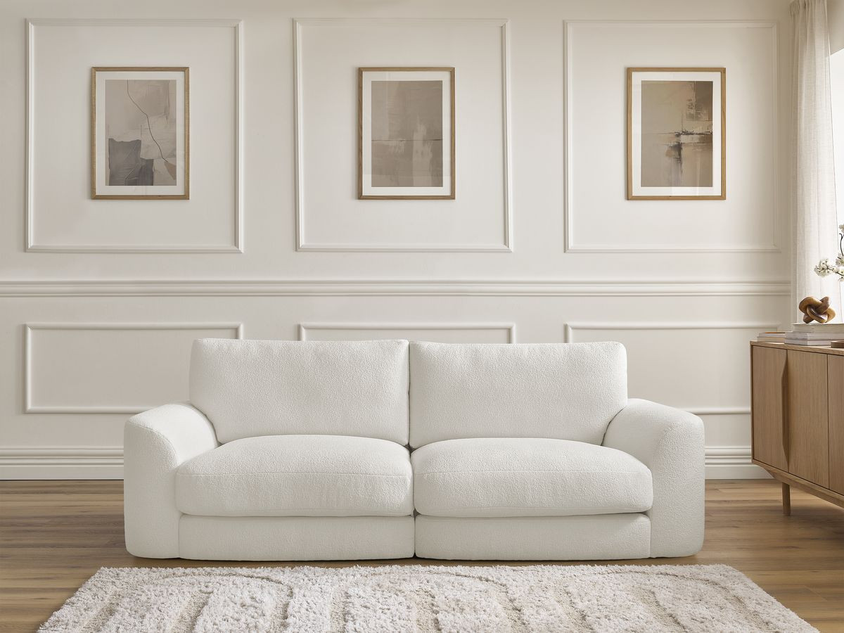 Bobochic Leonore Sofa 3-Sitzer Bouclé-Stoff Weiß
