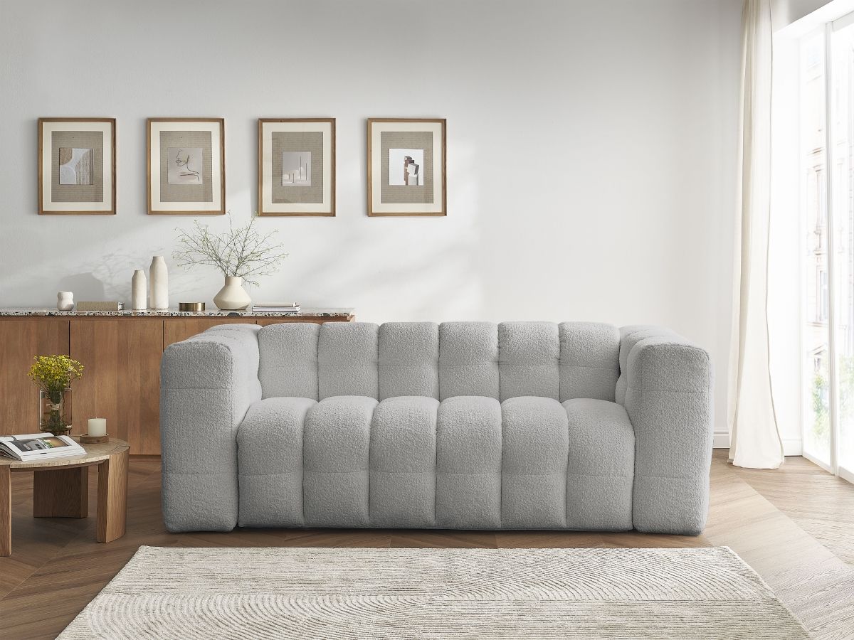 Bobochic Cloud Schlafsofa 3-Sitzer Bouclé-Stoff Hellgrau