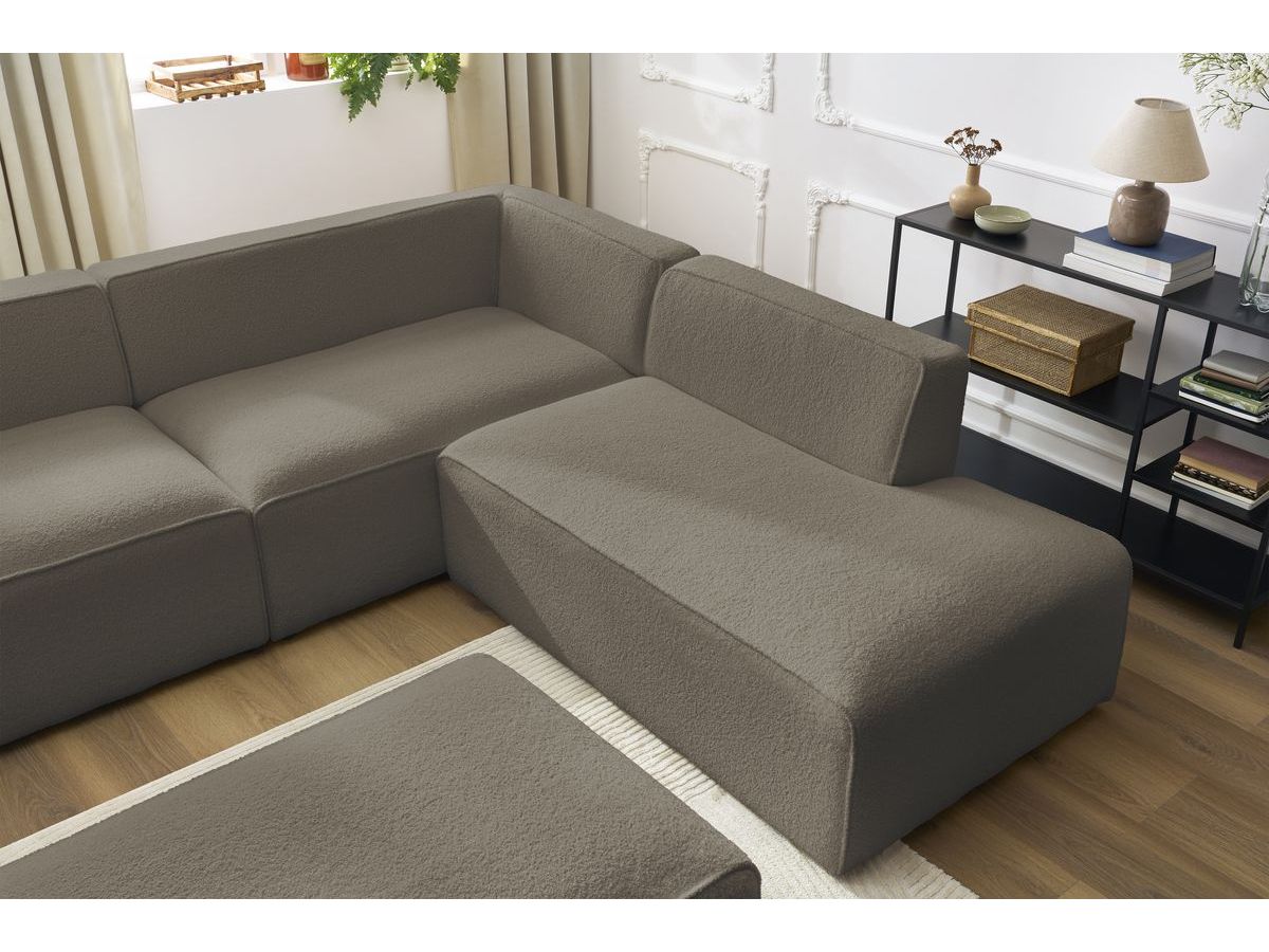 Bobochic Megeve Wohnlandschaft mit Pouf Bouclé-Stoff Braun Ecke links