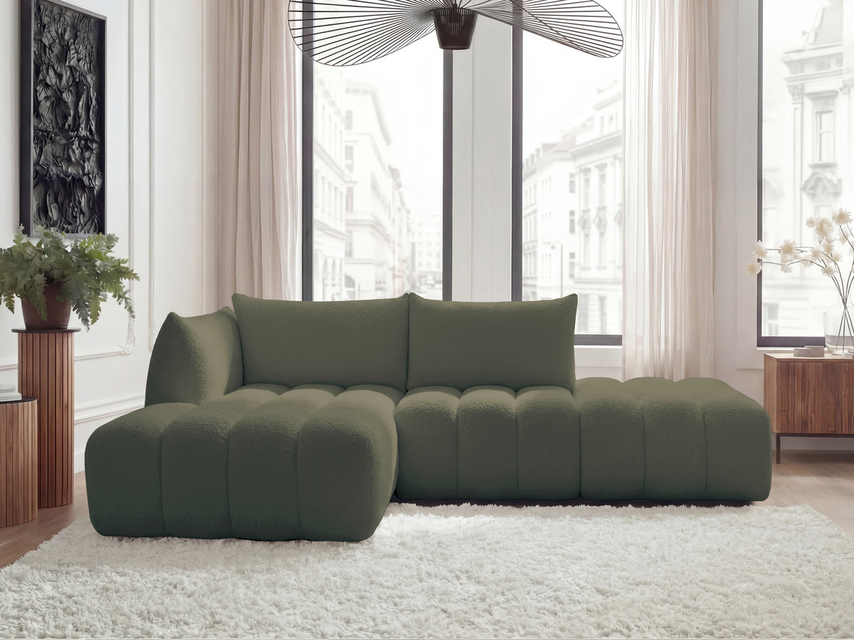 Bobochic Azra Ecksofa 319 × 178 cm Bouclé-Stoff Grün Ecke links