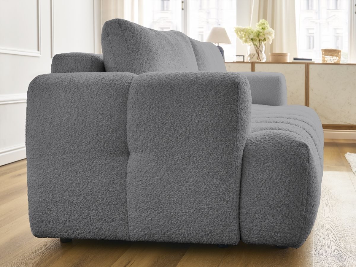 Bobochic Fuji Schlafsofa 3-Sitzer mit Bettkasten Bouclé-Stoff Dunkelgrau