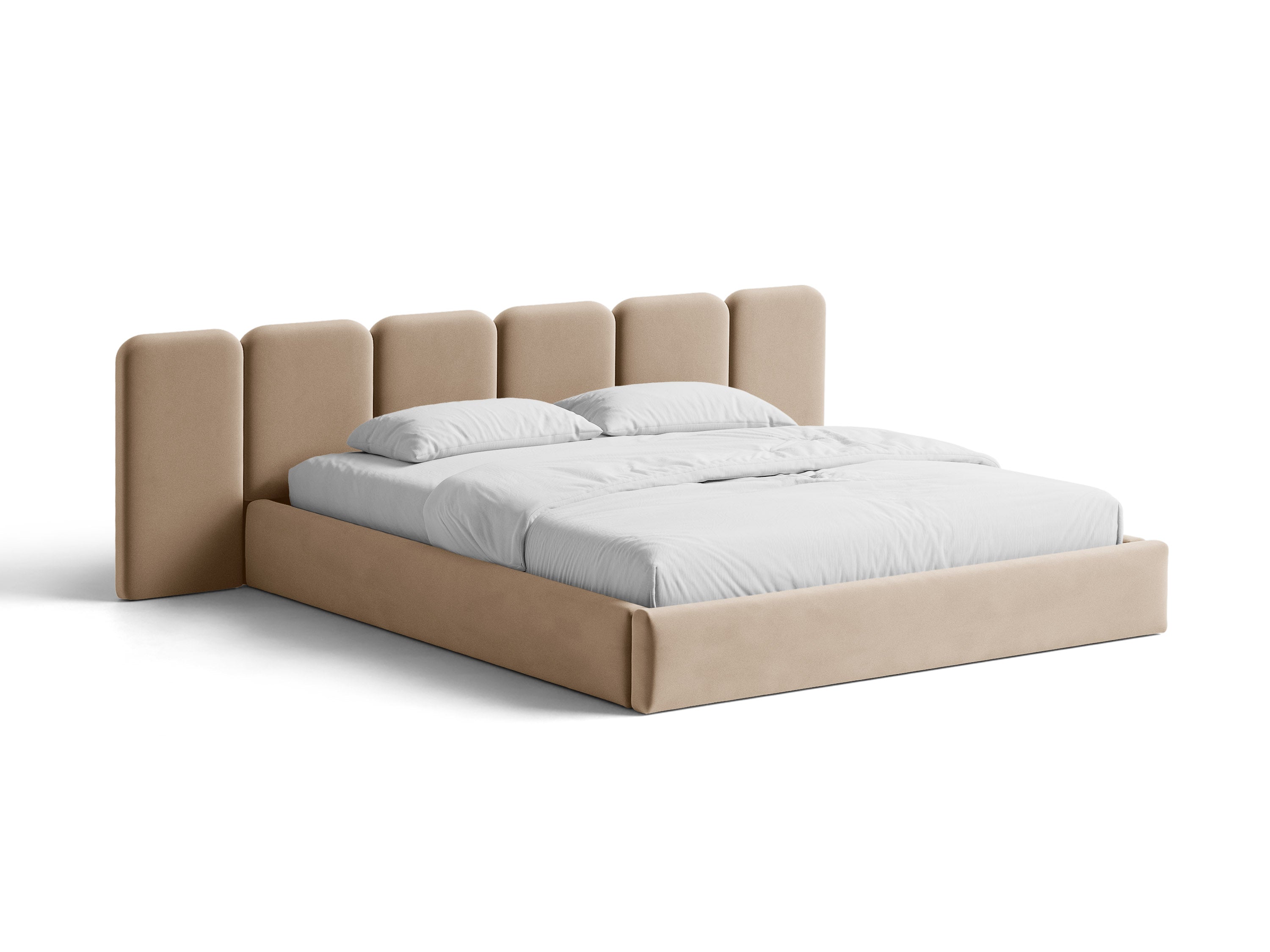 Micadoni Stauraumbett mit breitem Kopfteil Saga Samt Magic Velvet Mandelbeige 140x200